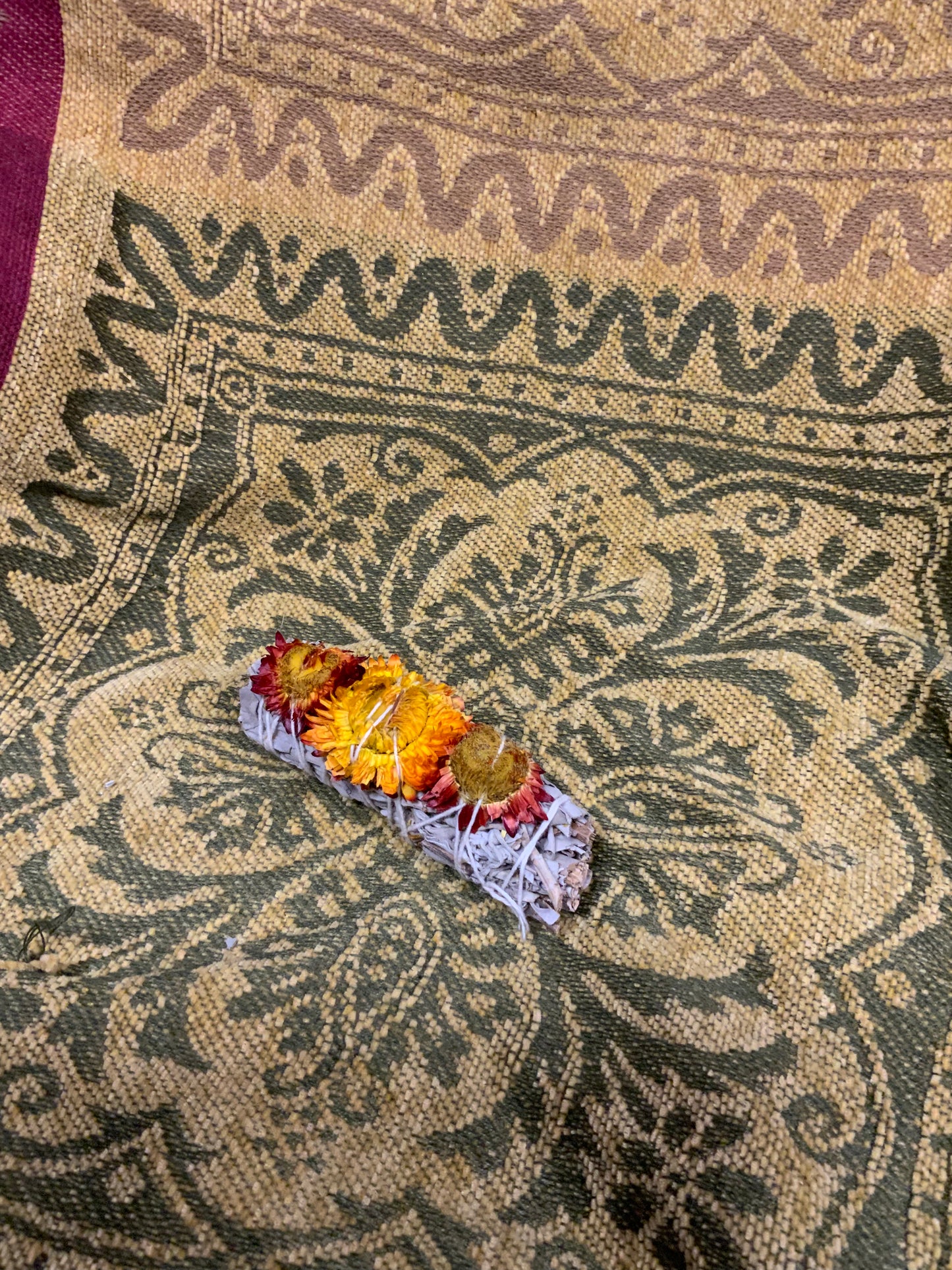 White Sage with Red and Yellow Flowers Smudge Stick