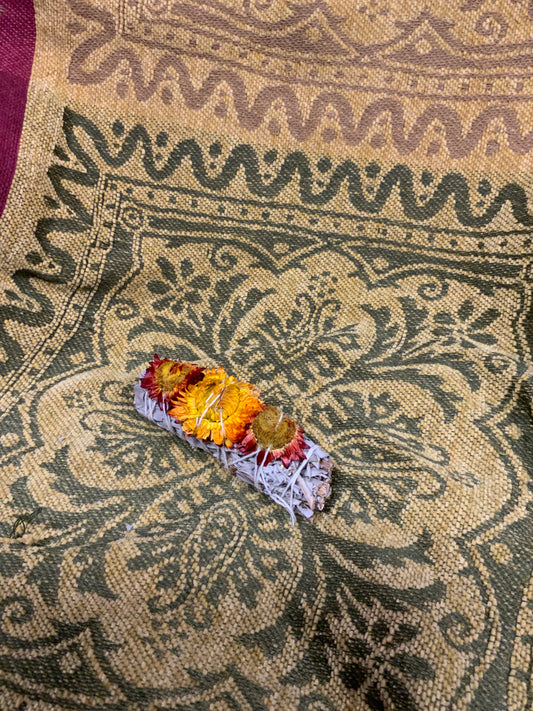 White Sage with Red and Yellow Flowers Smudge Stick