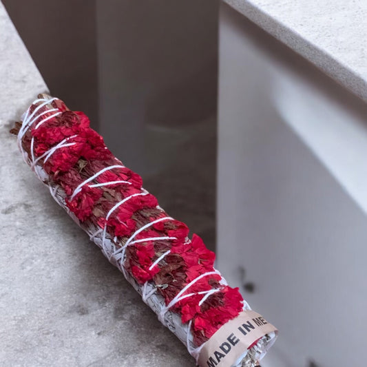 Large White Sage with Red Flowers Smudge Stick